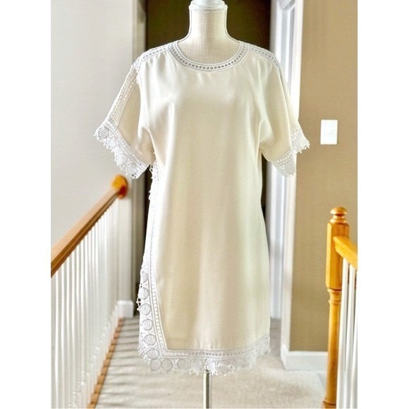 Tory Burch Dresses & Skirts - Tory Burch Marissa Ivory Cream Crochet Lace Trim Shift Dress Sz 14‎